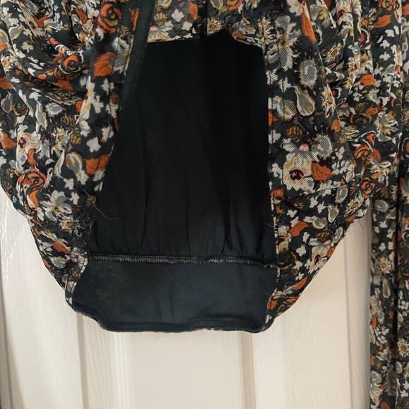 Free People All Dolled Up Floral Green Sheer High Neck Long Sleeve Mesh size L - Picture 10 of 10